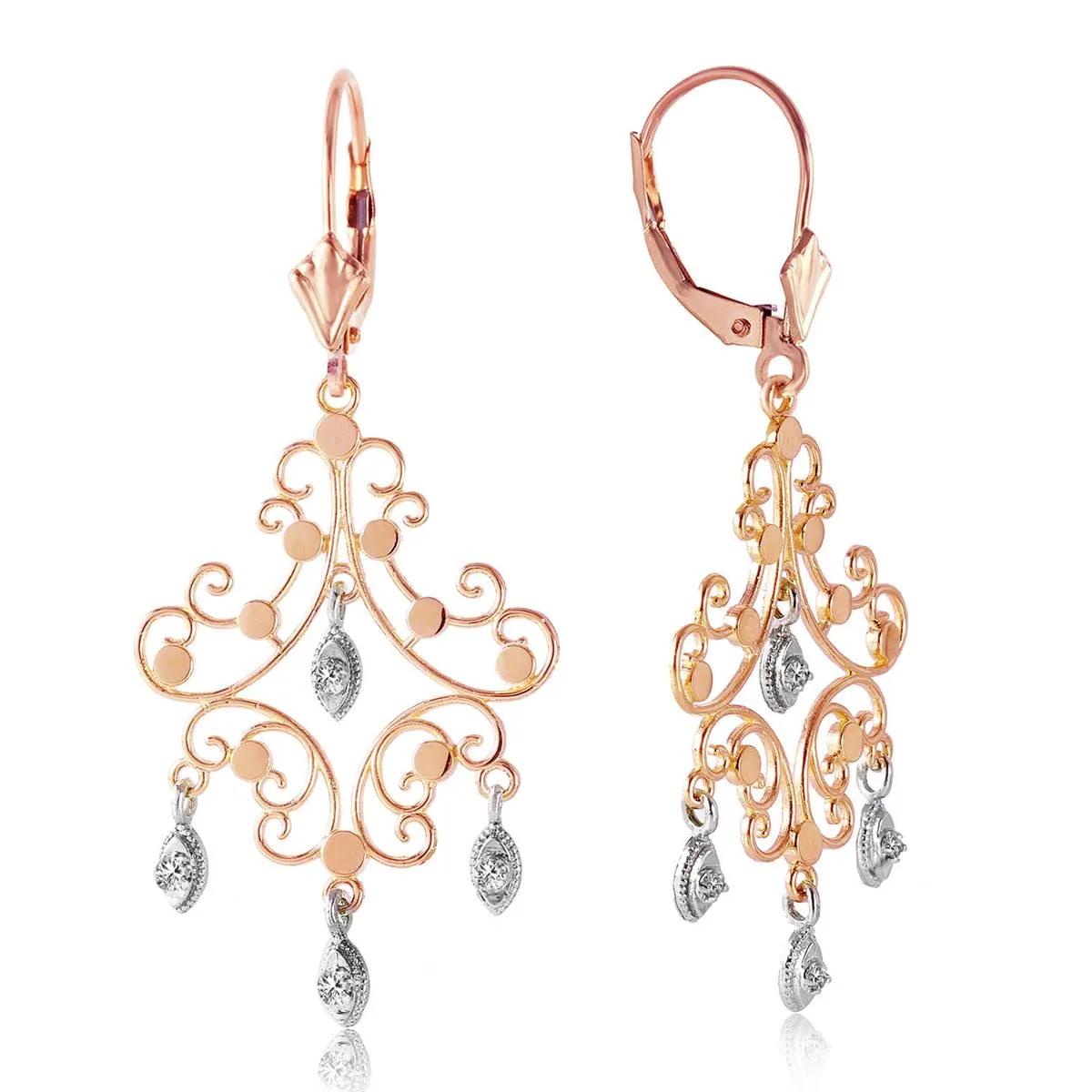 0.04 Carat 14K Solid Rose Gold Chandelier Diamond Earrings