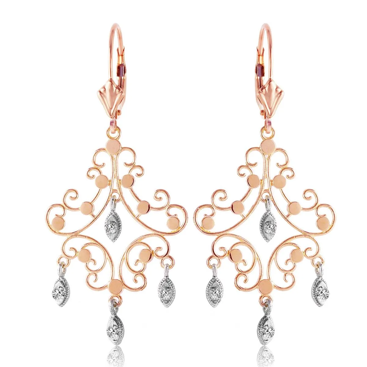 0.04 Carat 14K Solid Rose Gold Chandelier Diamond Earrings