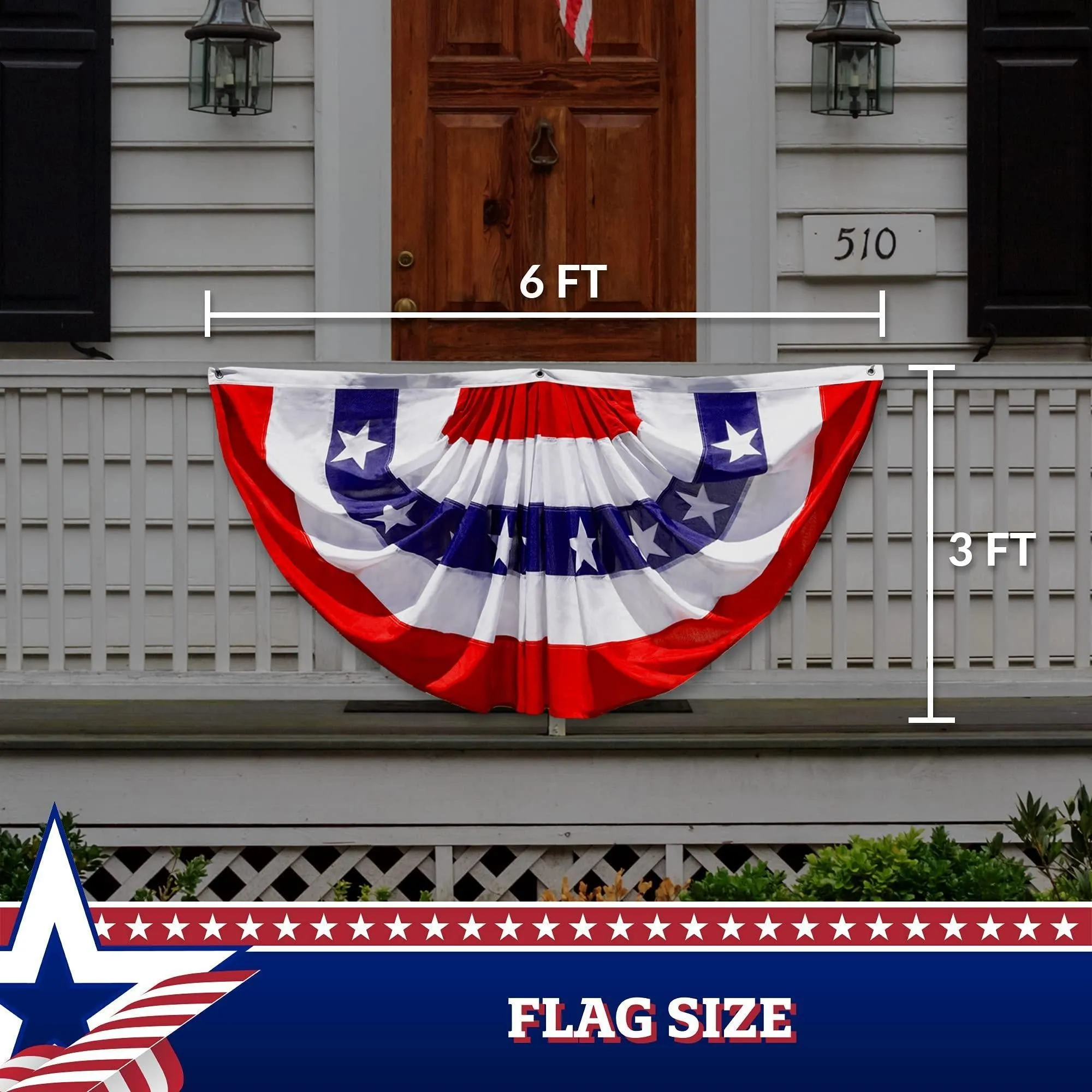 1 Pack USA Pleated Fan Flag 3x6 Ft American Bunting Decoration Flags Polyester