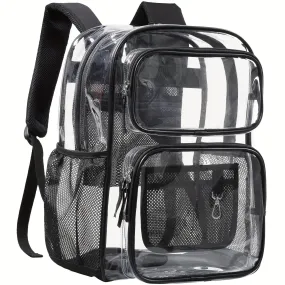 17 Durable Clear Backpack - Multi-pocket PVC Transparency for School, College, Work & Travel - Water-Resistant, Stylish & Convenient