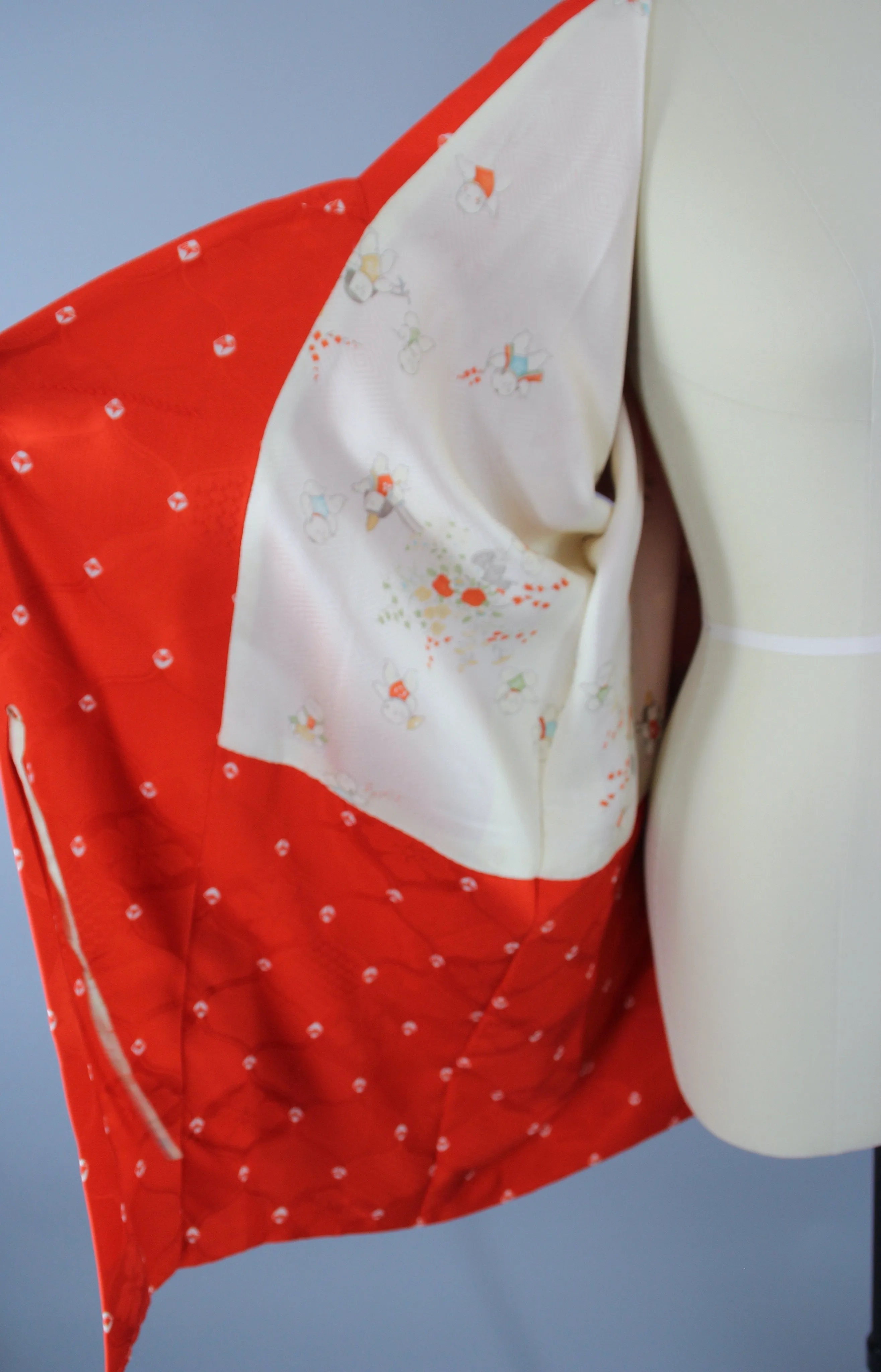 1980s Vintage Silk Kimono Coat Jacket / Tomato Red Shibori