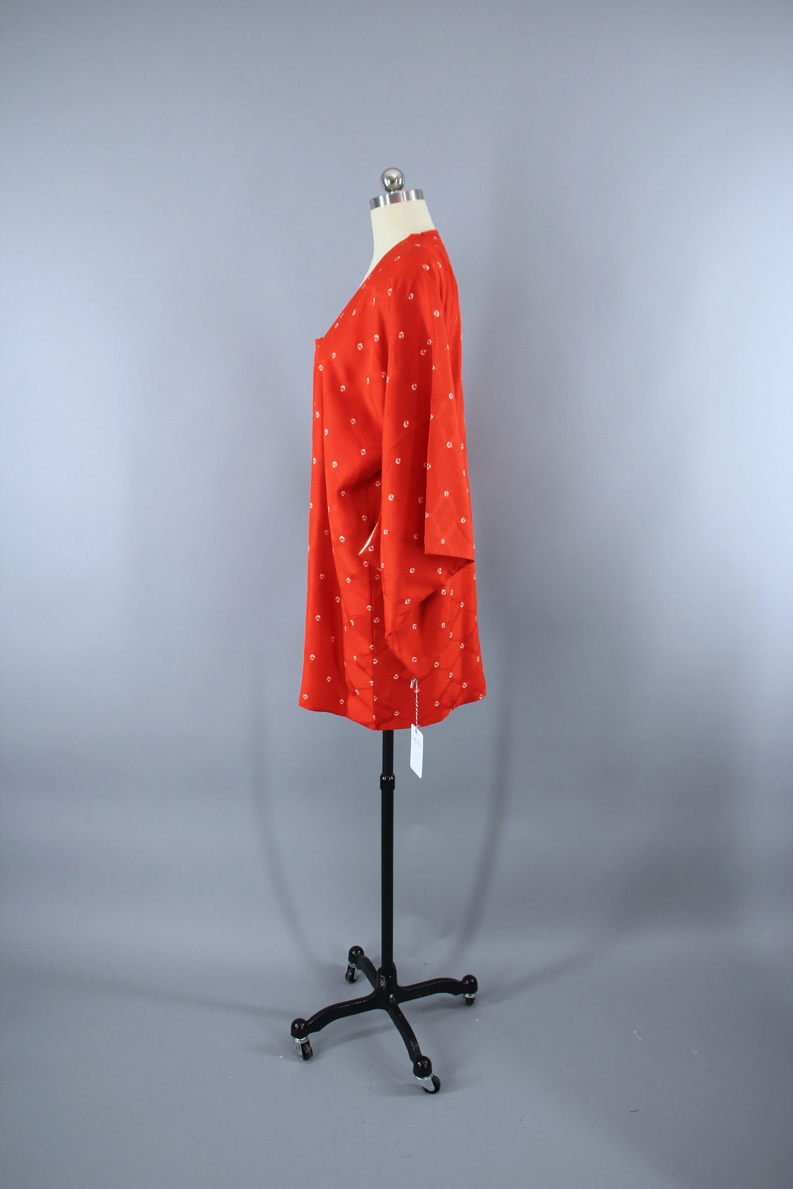 1980s Vintage Silk Kimono Coat Jacket / Tomato Red Shibori