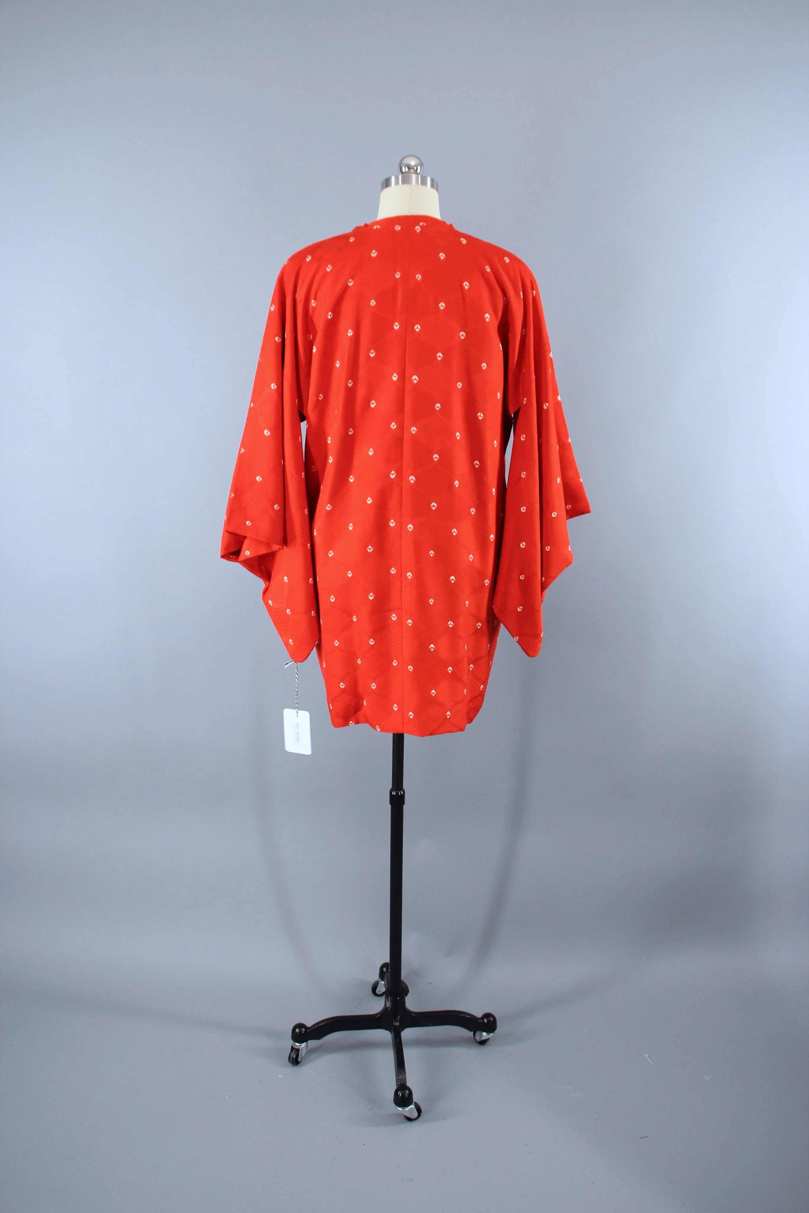 1980s Vintage Silk Kimono Coat Jacket / Tomato Red Shibori