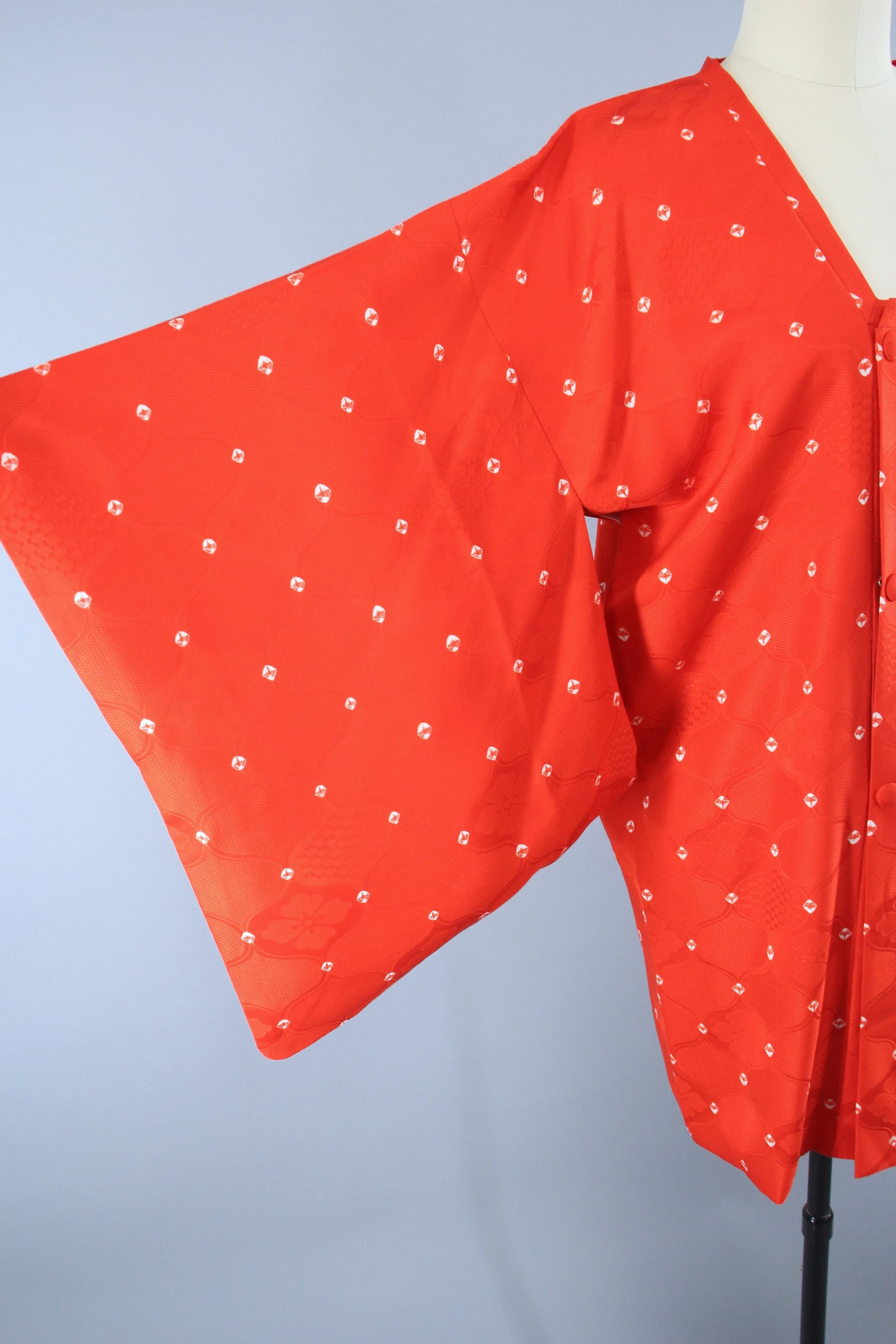 1980s Vintage Silk Kimono Coat Jacket / Tomato Red Shibori