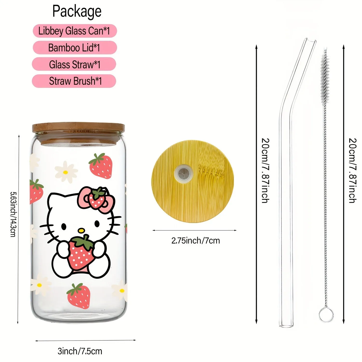 1pc Adorable Strawberry Hello Kitty Handcrafted UV-Resistant Coffee Tumbler Set - Complete with Glass Straw & Brush for Effortless Cleaning - Perfect for Catered Events and Everyday Sipping