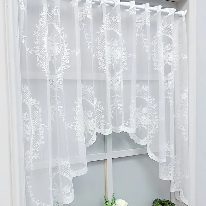 1pc Decorative Garden Style Gauze Curtain for Kitchen Cabinet and Door - Short Half Curtain for Coffee and Decoration