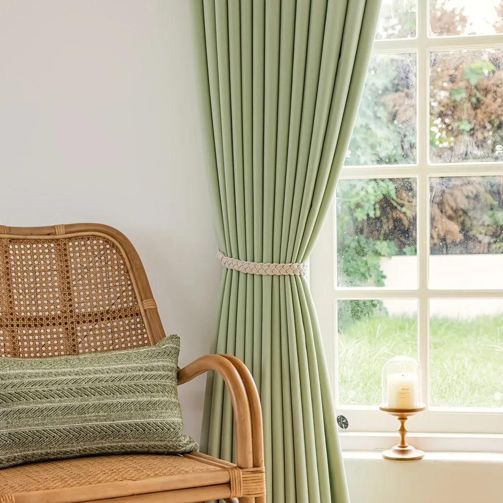 1pc Matcha Green Blackout Bedroom Curtain, Home Decor