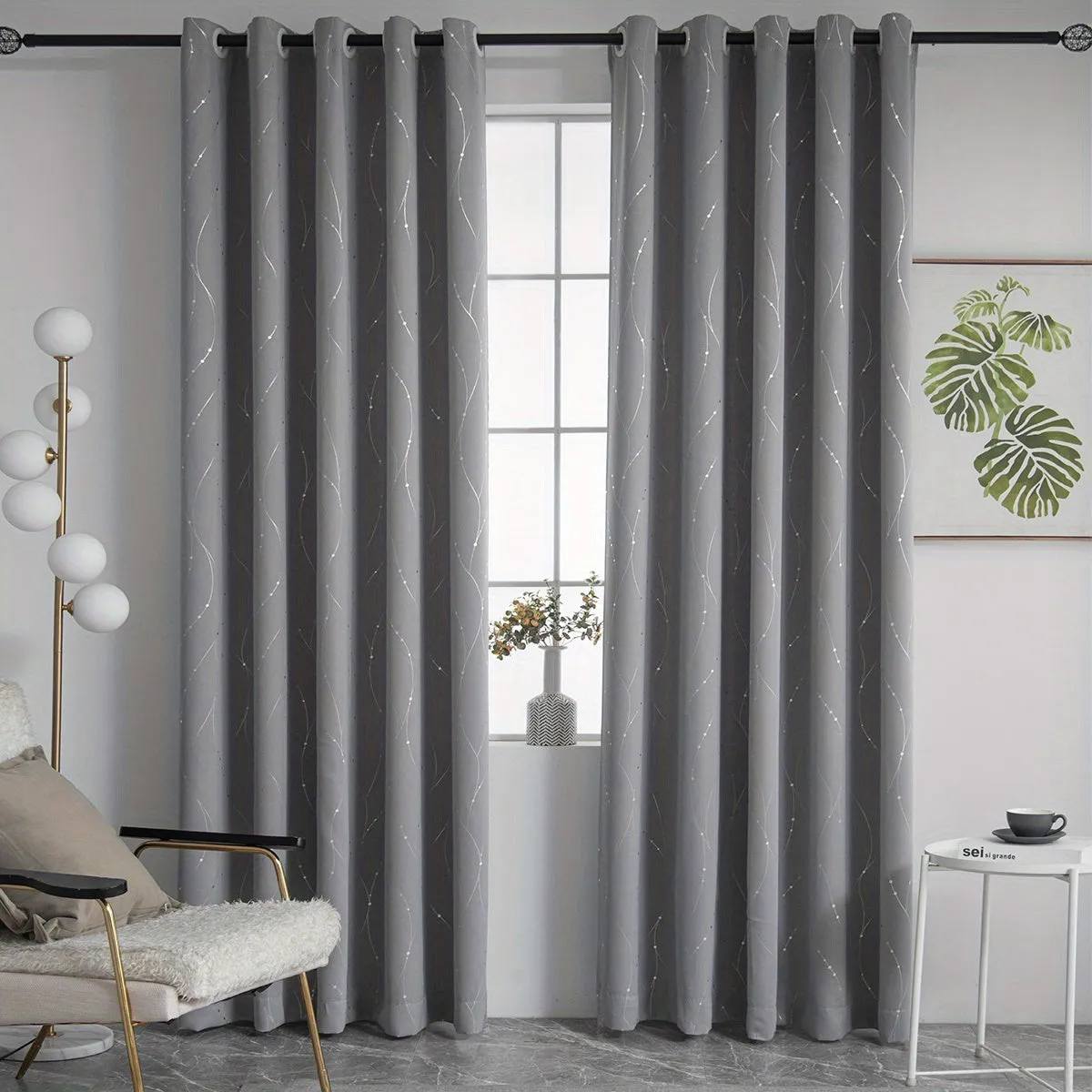 1pc Silvery Wave Line Pattern Blackout Curtain - Blocks Out Light, Enhances Room Ambiance, Suitable for Living Room, Bedroom, Kitchen, Bathroom, and Home Decor