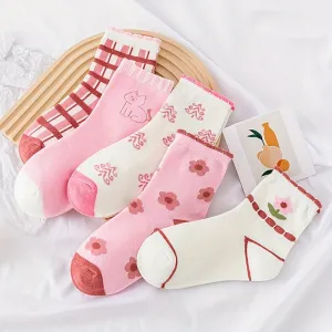 5pairs Baby Girls Kids Lace Cute Sweet Princess Socks, Thickened Anti-odor Warm Socks, Children's Socks For Spring Autumn Winter