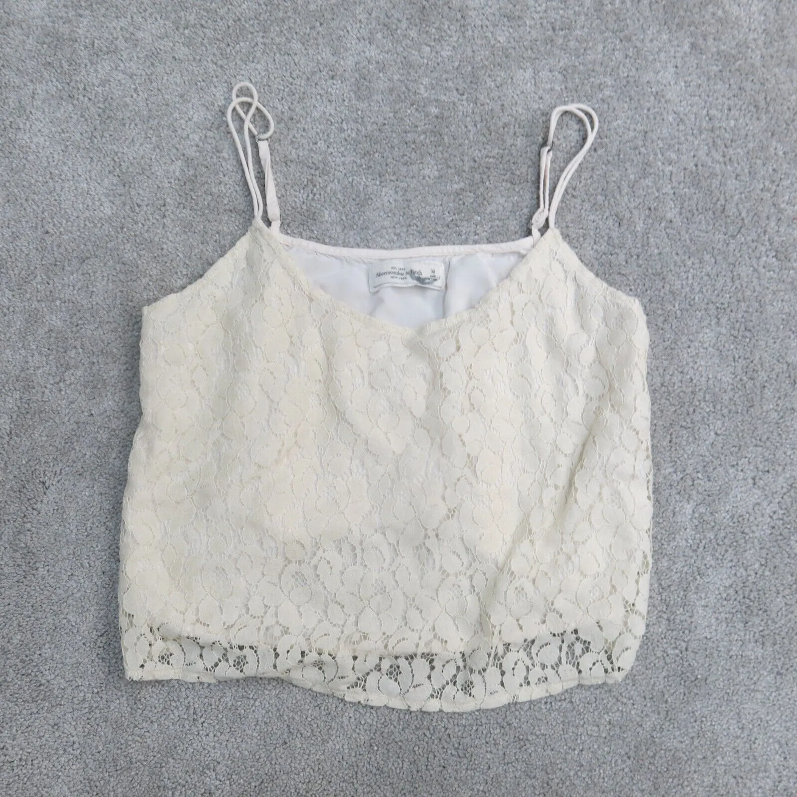 Abercrombie & Fitch Camisole Tank Top Women Medium Ivory Lace Detail Cropped Top