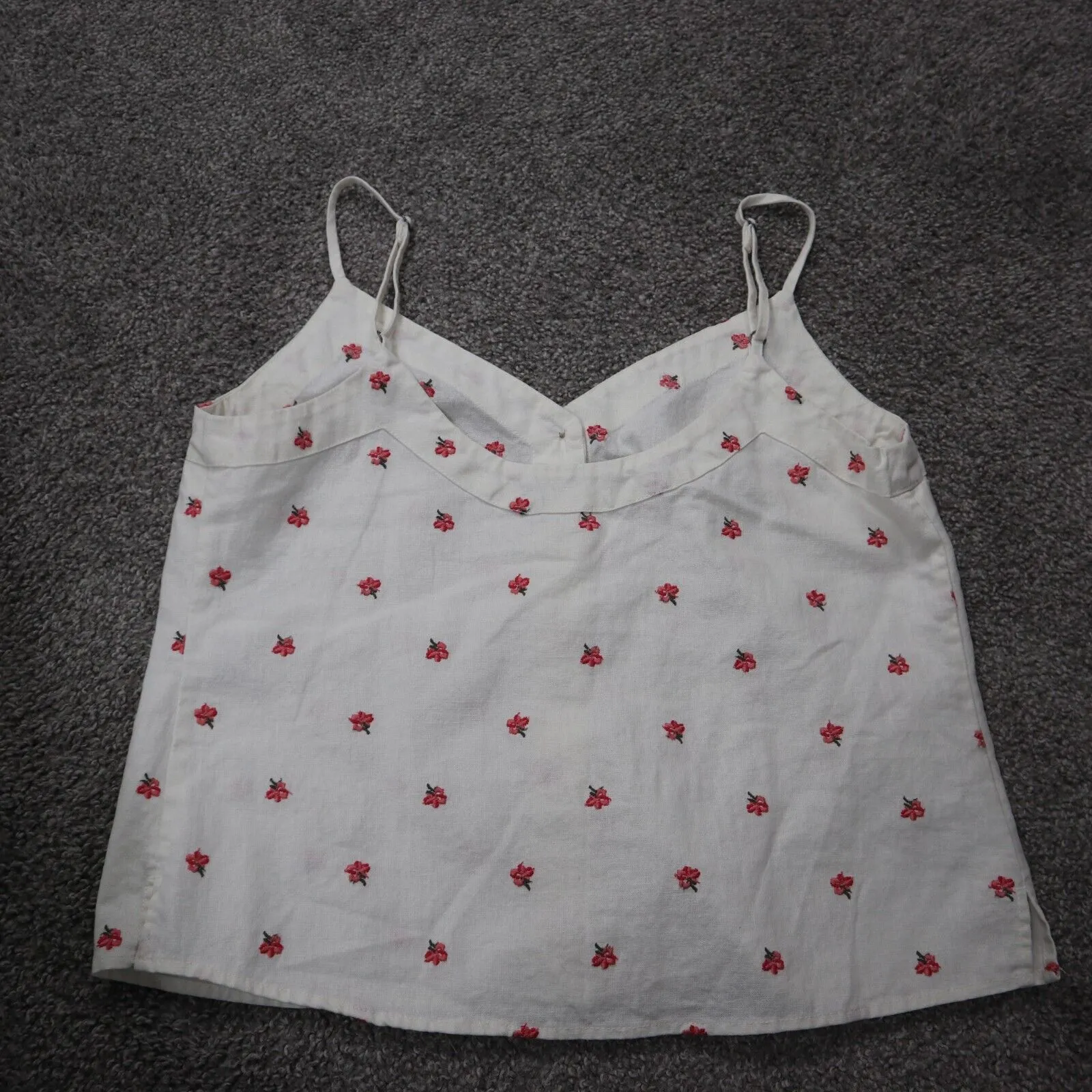 Abercrombie & Fitch Womens Linen Tank Cropped Top Floral Front Button White SZ S