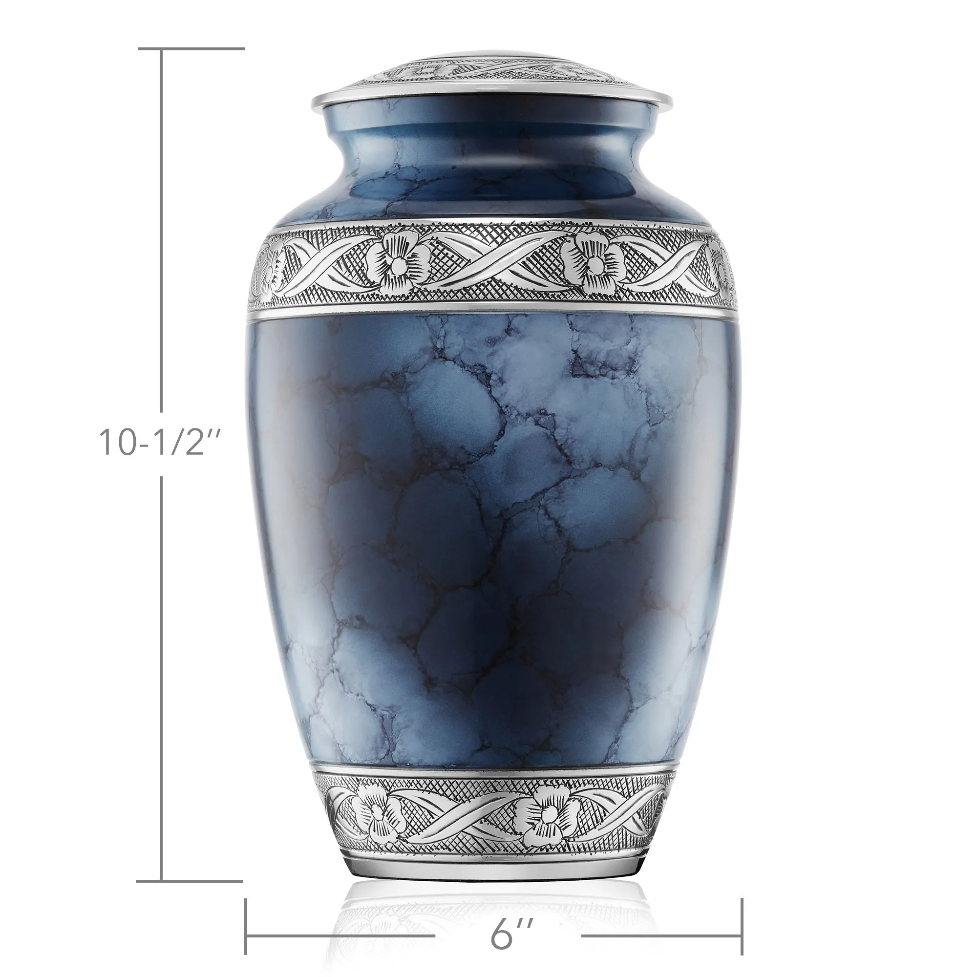 Adult Silver and Blue Cremation Memorial Urn, Velvet Bag by Reminded