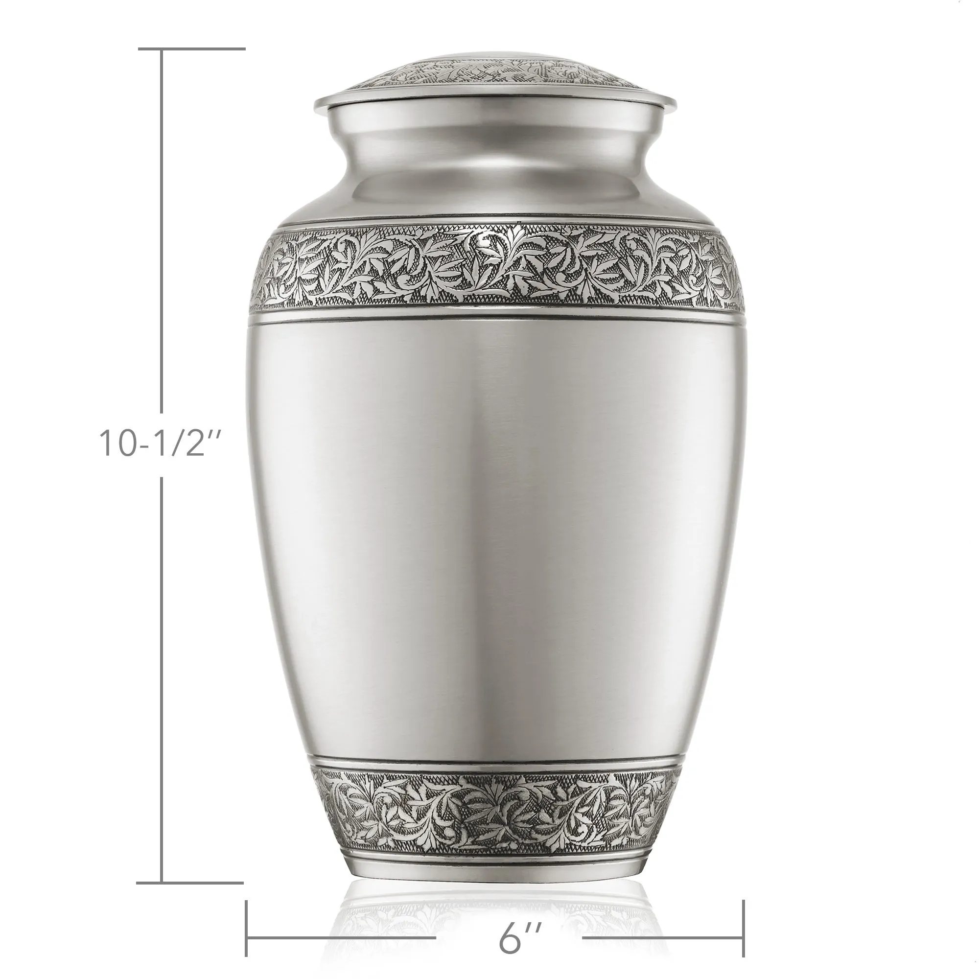 Adult Silver Cremation Memorial Urn with Velvet Bag by Reminded