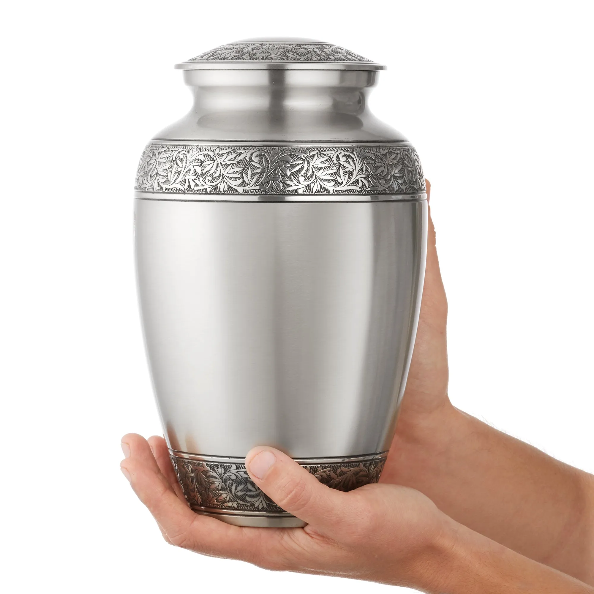 Adult Silver Cremation Memorial Urn with Velvet Bag by Reminded