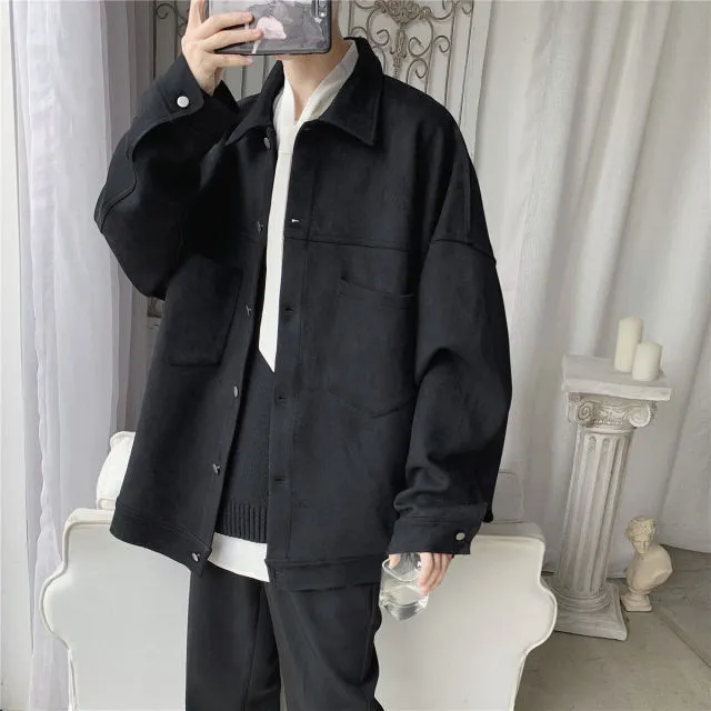 Aidase  Men's Solid Oversized Suede Jackets Korean Style Men Casual Loose Coats Autumn New Men's Fashion Outerwear