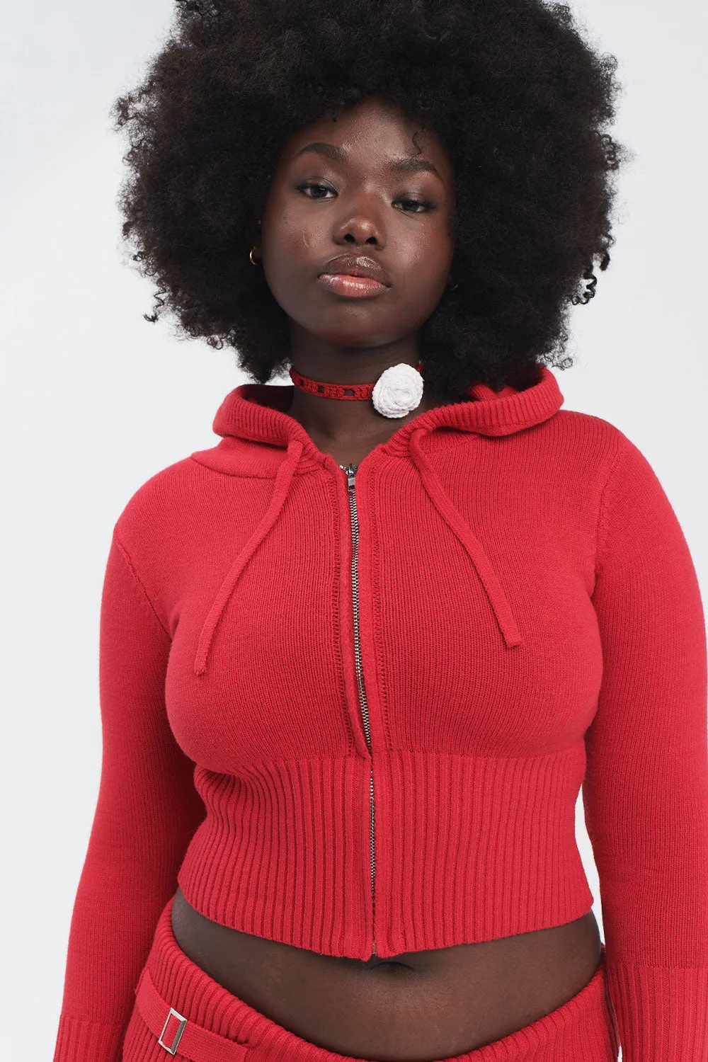 Aimee Cloud Knit Zip Up Hoodie - Love Bug Red