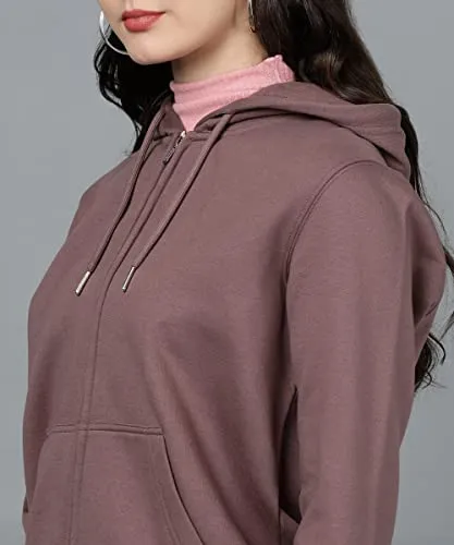 Alan Jones Clothing Women's Cotton Blend Hooded Neck Sweatshirt (WM17-SS01-VNG-L_Vinegar_Brown_L)