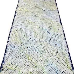 All-Shibori Vintage Kimono Silk Piece, Lime/Off-White/Indigo, from Japan, 14" x 61"  Item #239