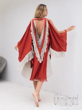 Alma Libra Linen Fringe Kimono ∆ Boho Cardigan Robe / Red Ochre