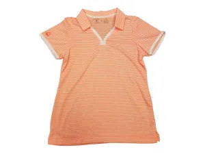 Antigua Desert Dry PRF 72 WOMENS Neon Coral White Stripe Golf Polo T-Shirt (M)