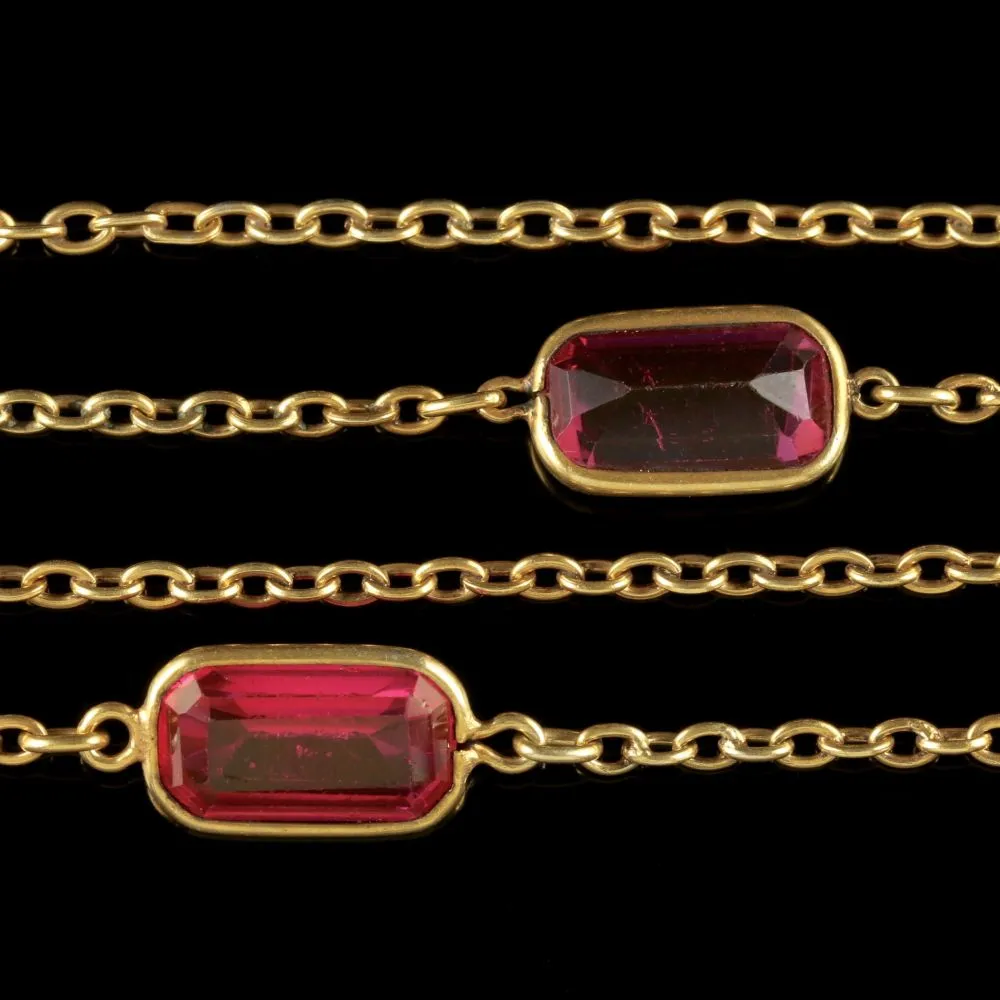 Antique Victorian Guard Chain Pink Paste Necklace Circa 1900