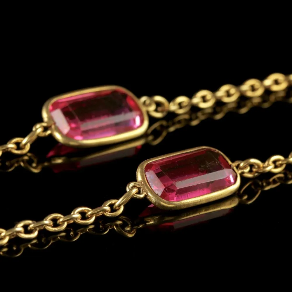 Antique Victorian Guard Chain Pink Paste Necklace Circa 1900