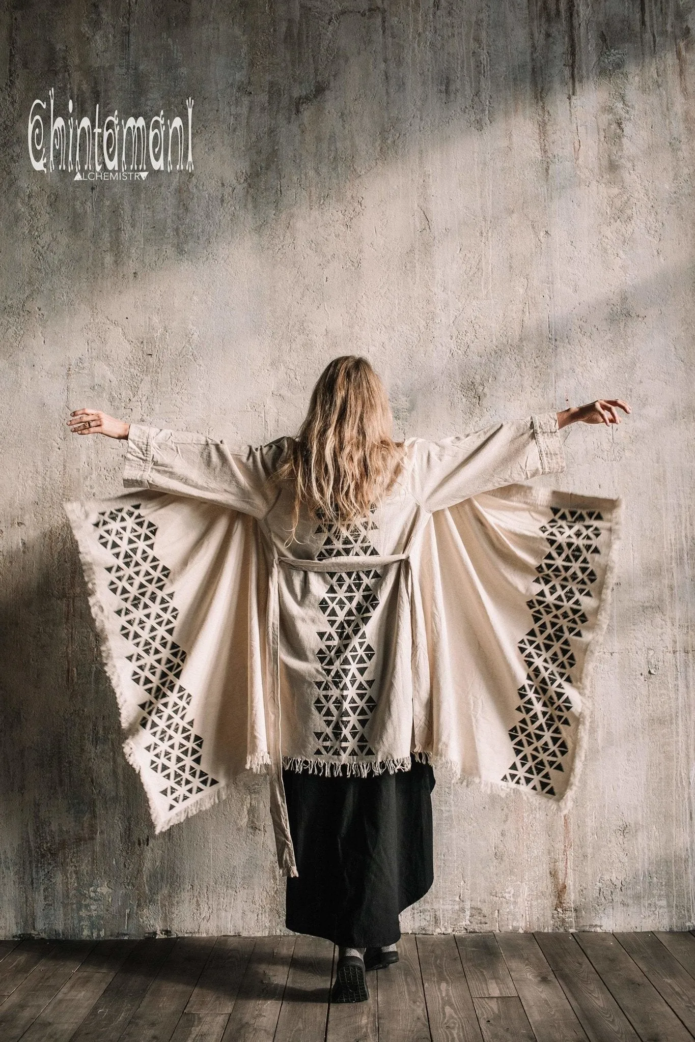 Asymmetric Huge Mantle Cardigan for Women / Raw Cotton Kimono Wrap / Off White