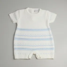 Baby Boy Knitted Romper - White / Blue