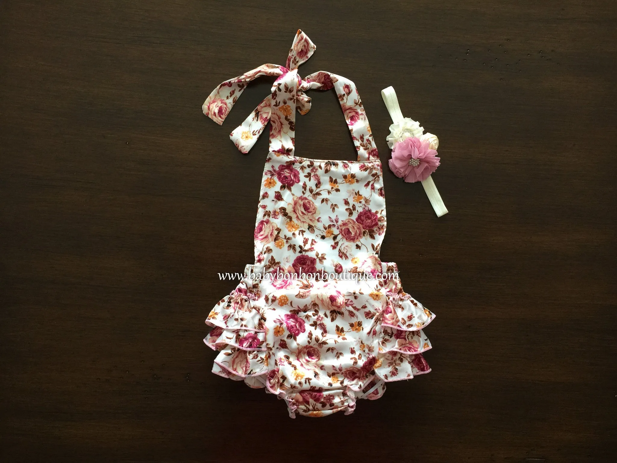 Baby Pink Floral Ruffled Romper