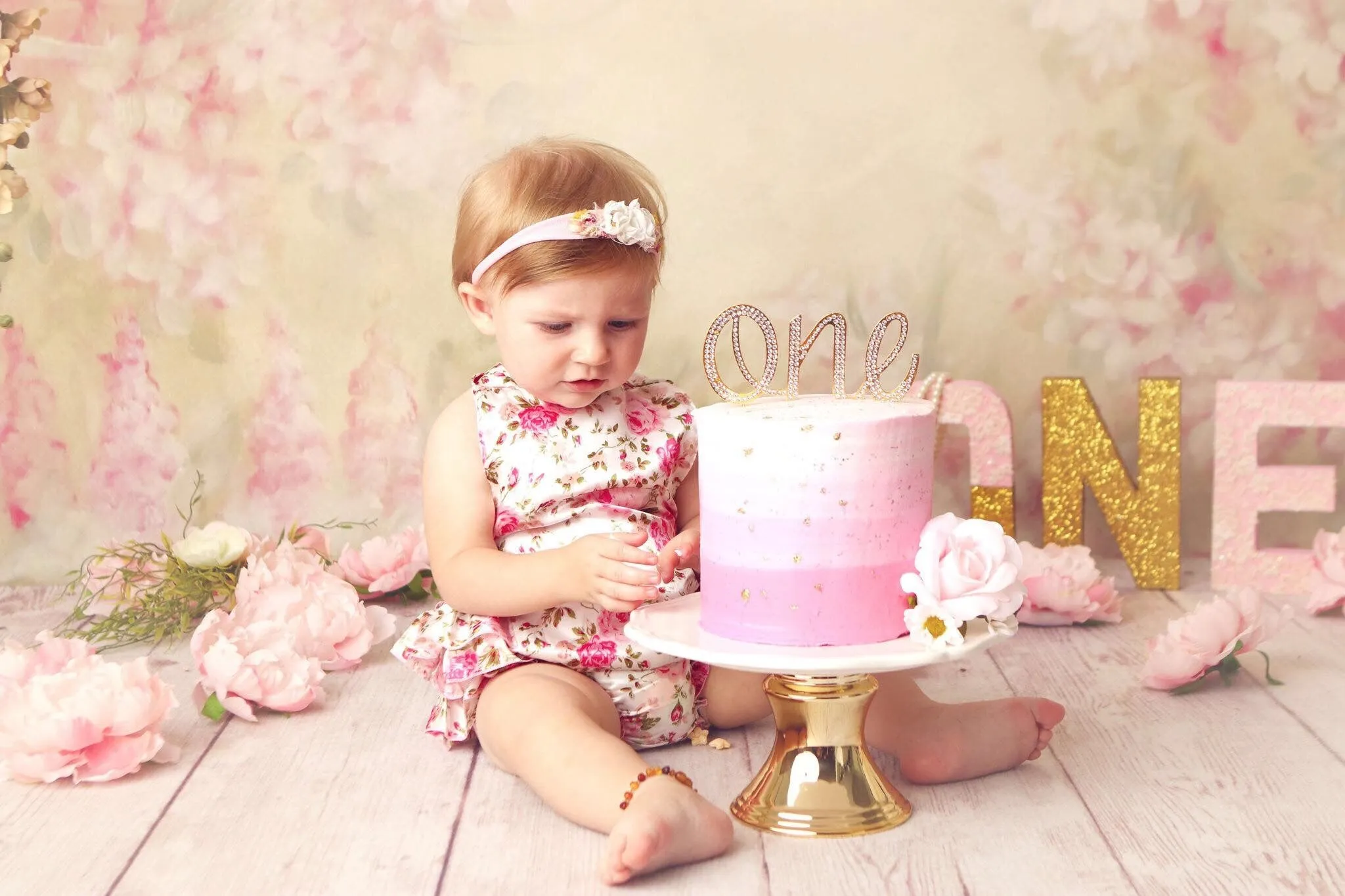 Baby Pink Floral Ruffled Romper