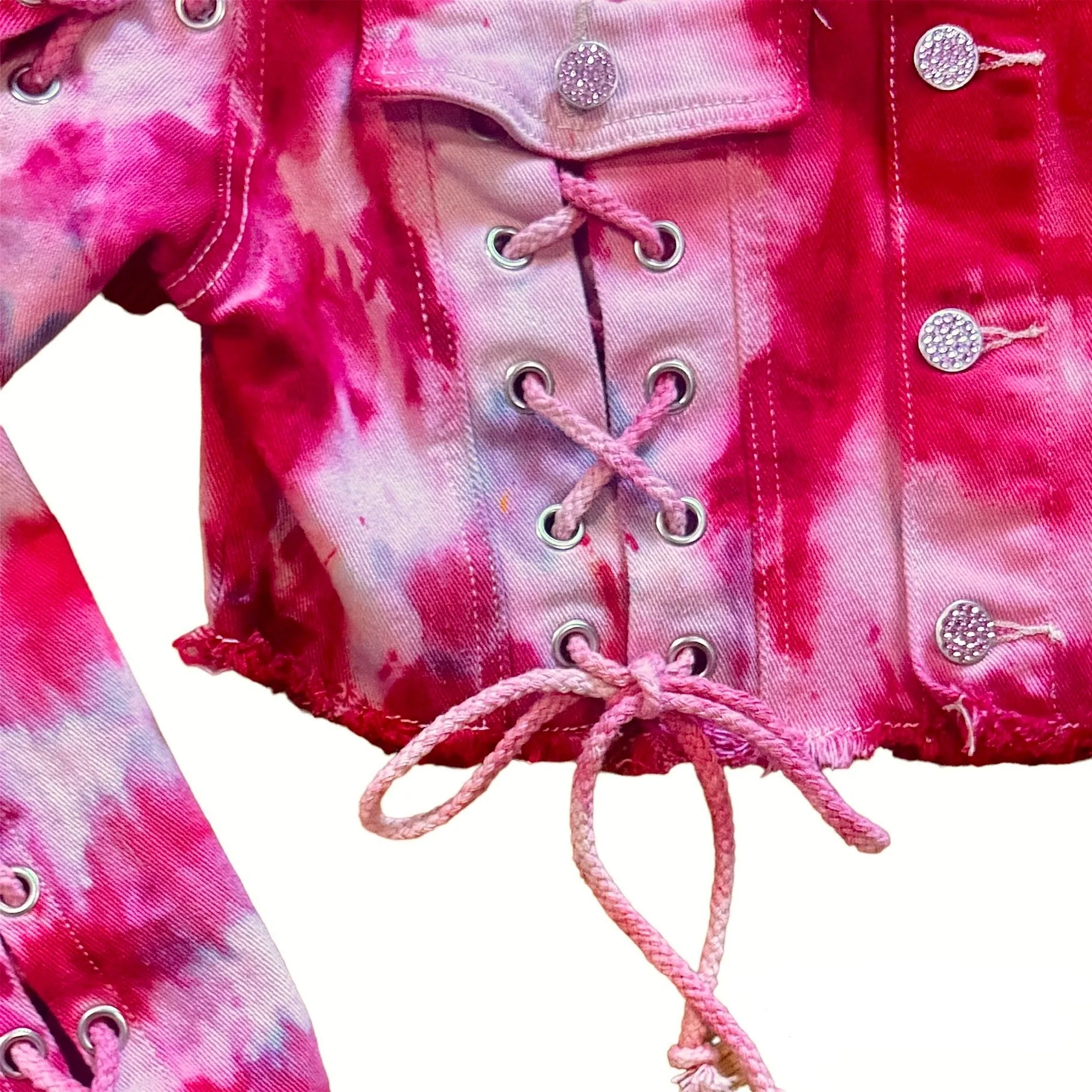 Barbiecore Tie Dye Cropped Denim Jacket