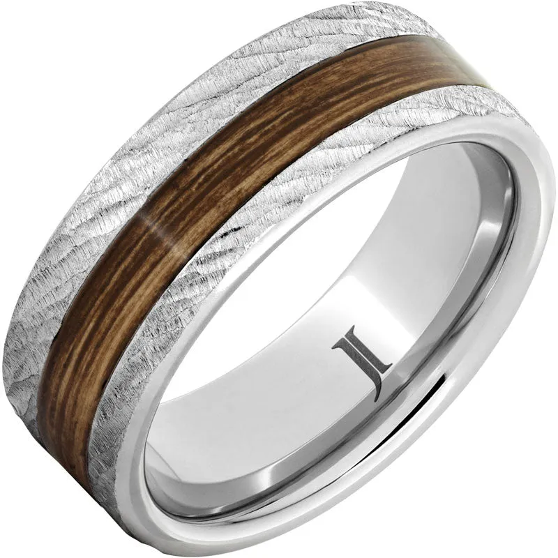 Barrel Aged Serinium® Ring With Bourbon Wood Inlay And Bark Finish