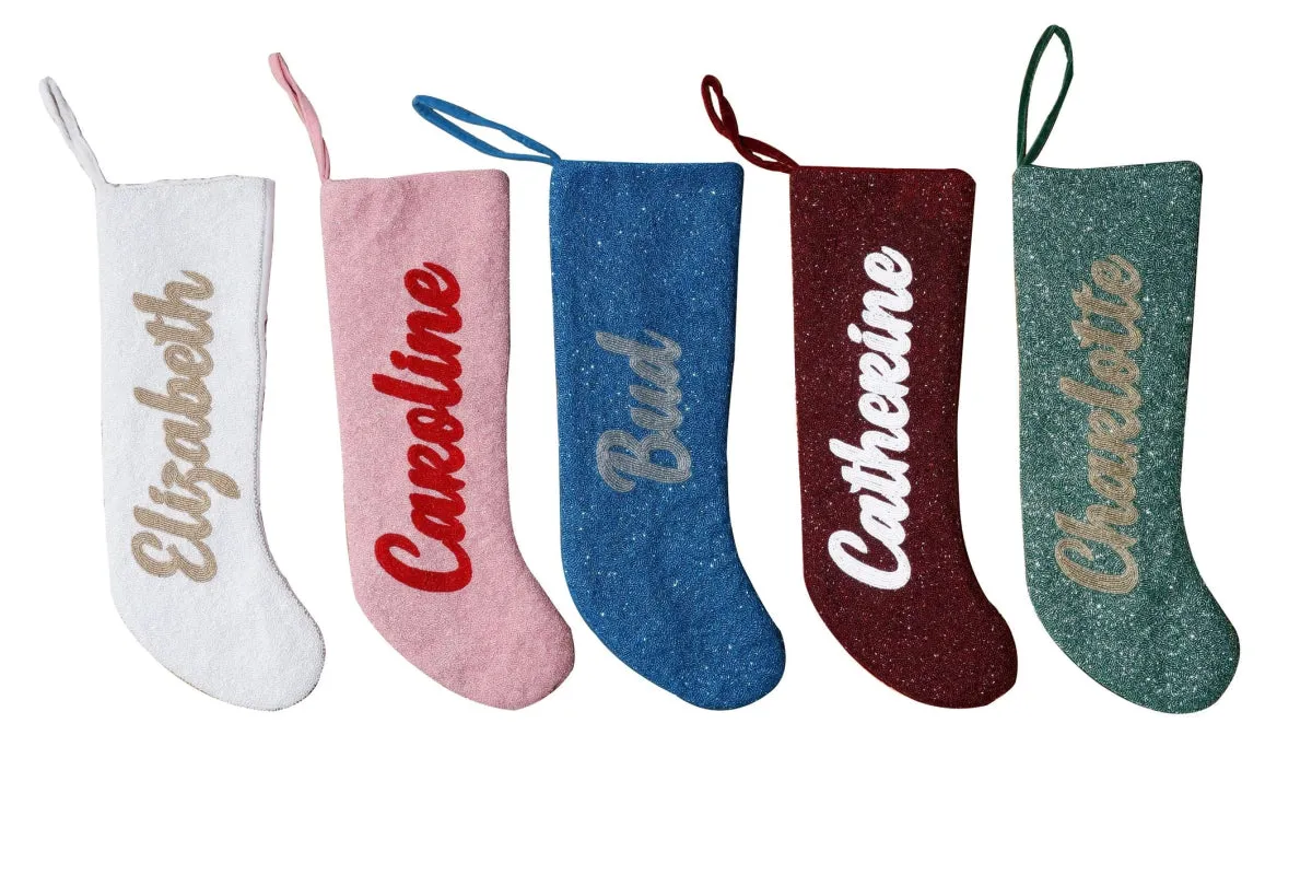 Beaded Customized Stocking | Periwinkle & Silver