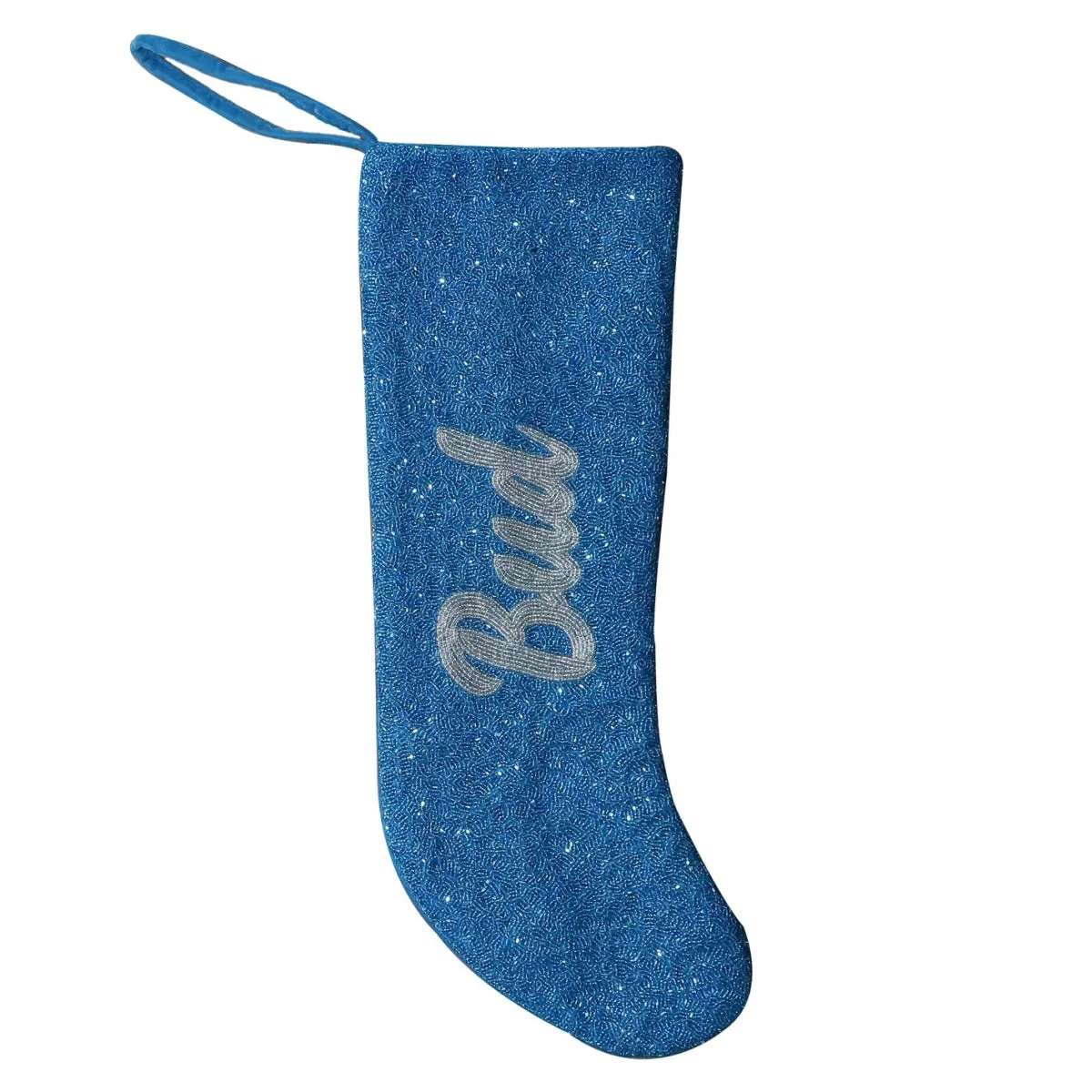 Beaded Customized Stocking | Periwinkle & Silver