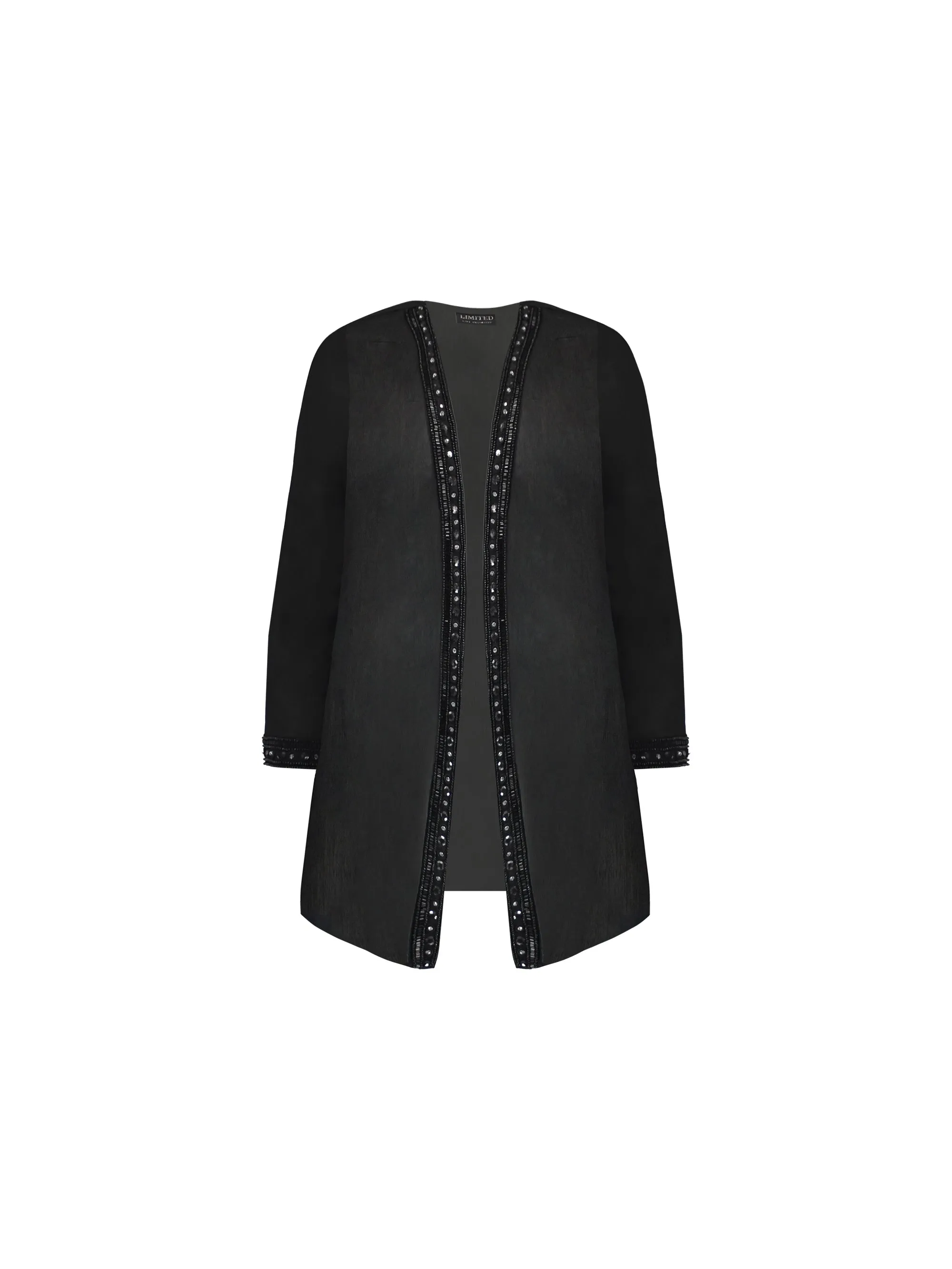 Black Embellished Chiffon Edge to Edge Jacket