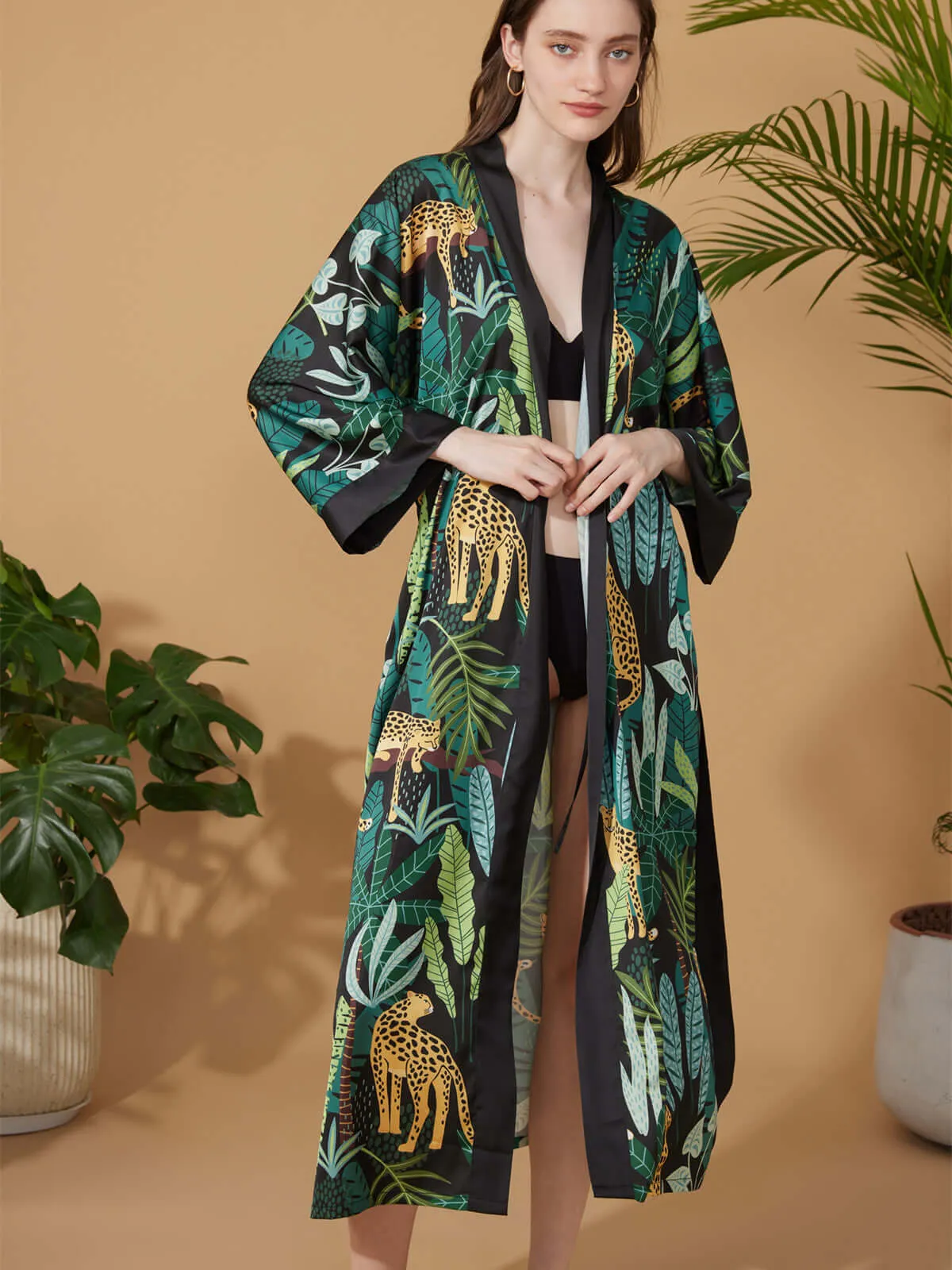 Black Leopard Kimono Robe