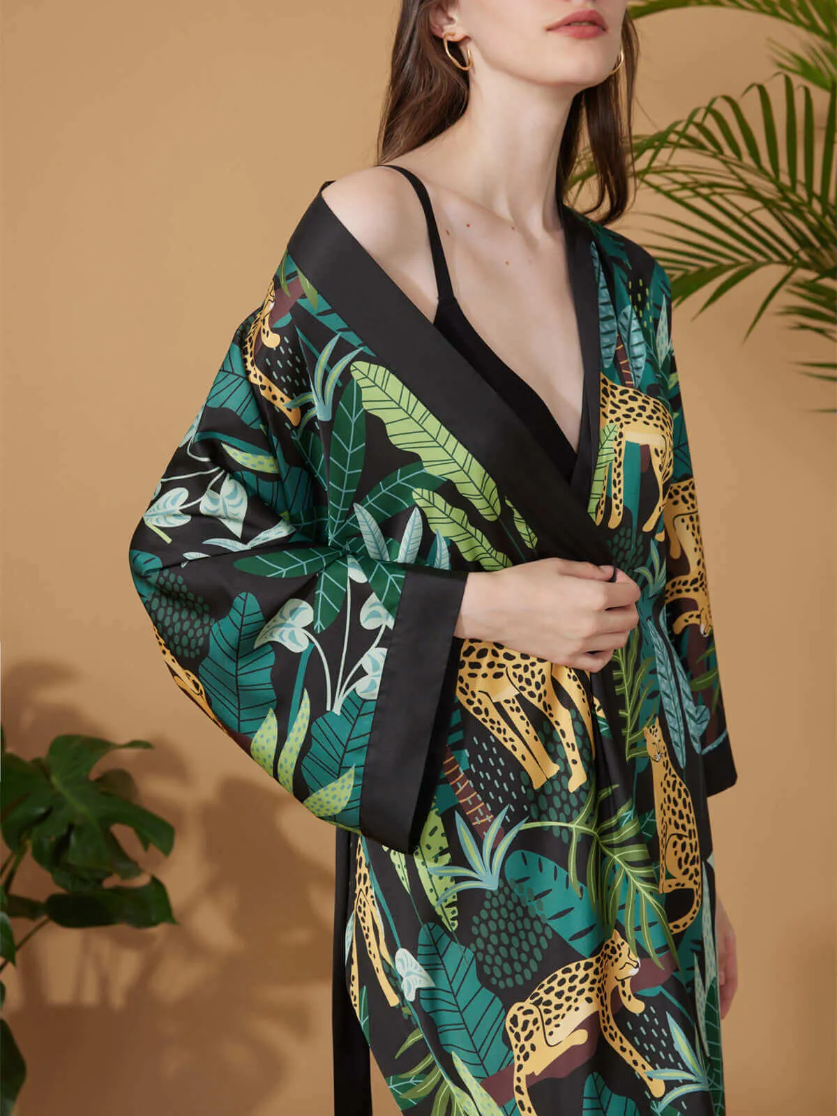 Black Leopard Kimono Robe