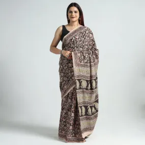 Black - Pedana Block Print Cotton Kalamkari Saree 01