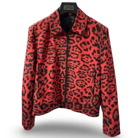 Black Red Cheetah Italian Imported Silk Blouson Jacket