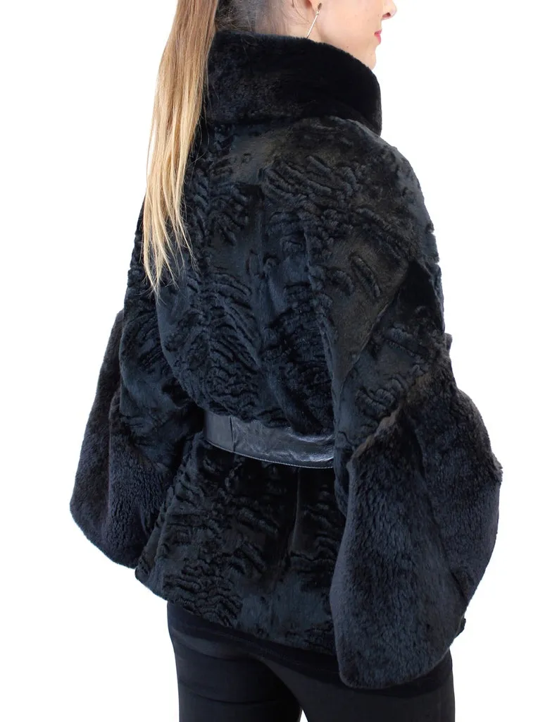 BLACK REX RABBIT FUR KIMONO JACKET