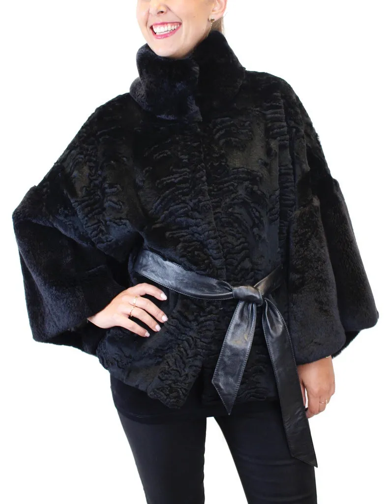 BLACK REX RABBIT FUR KIMONO JACKET