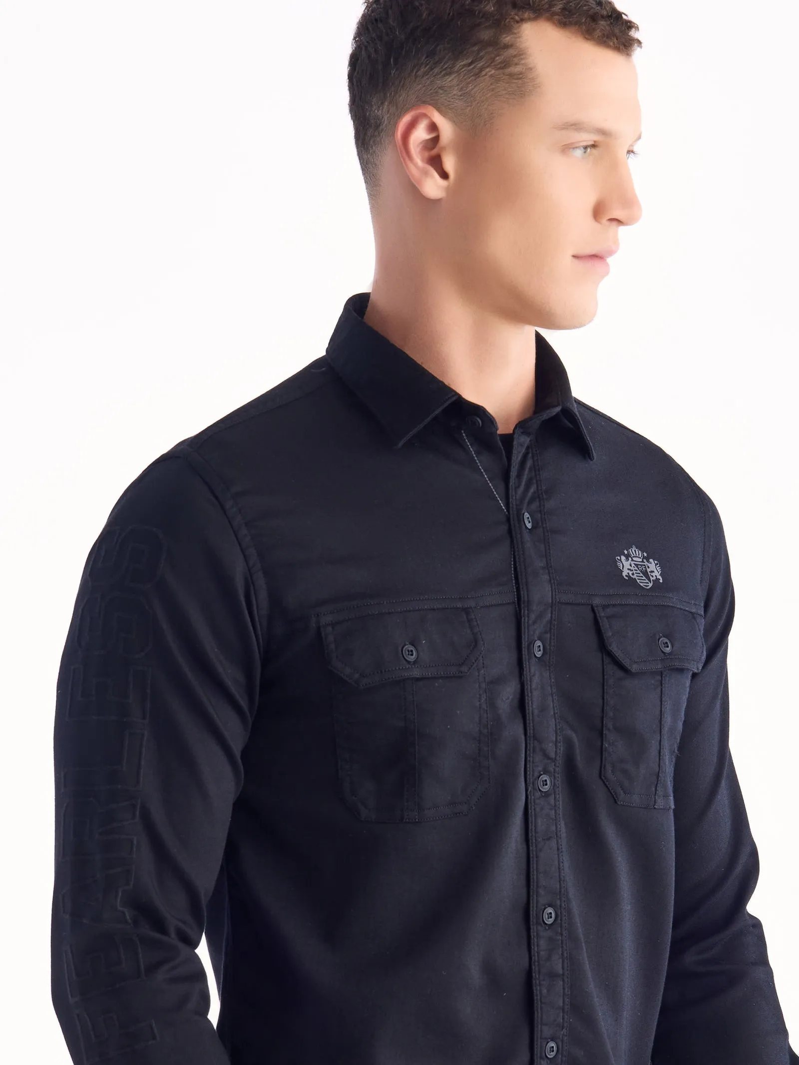 Black Solid Denim Shirt