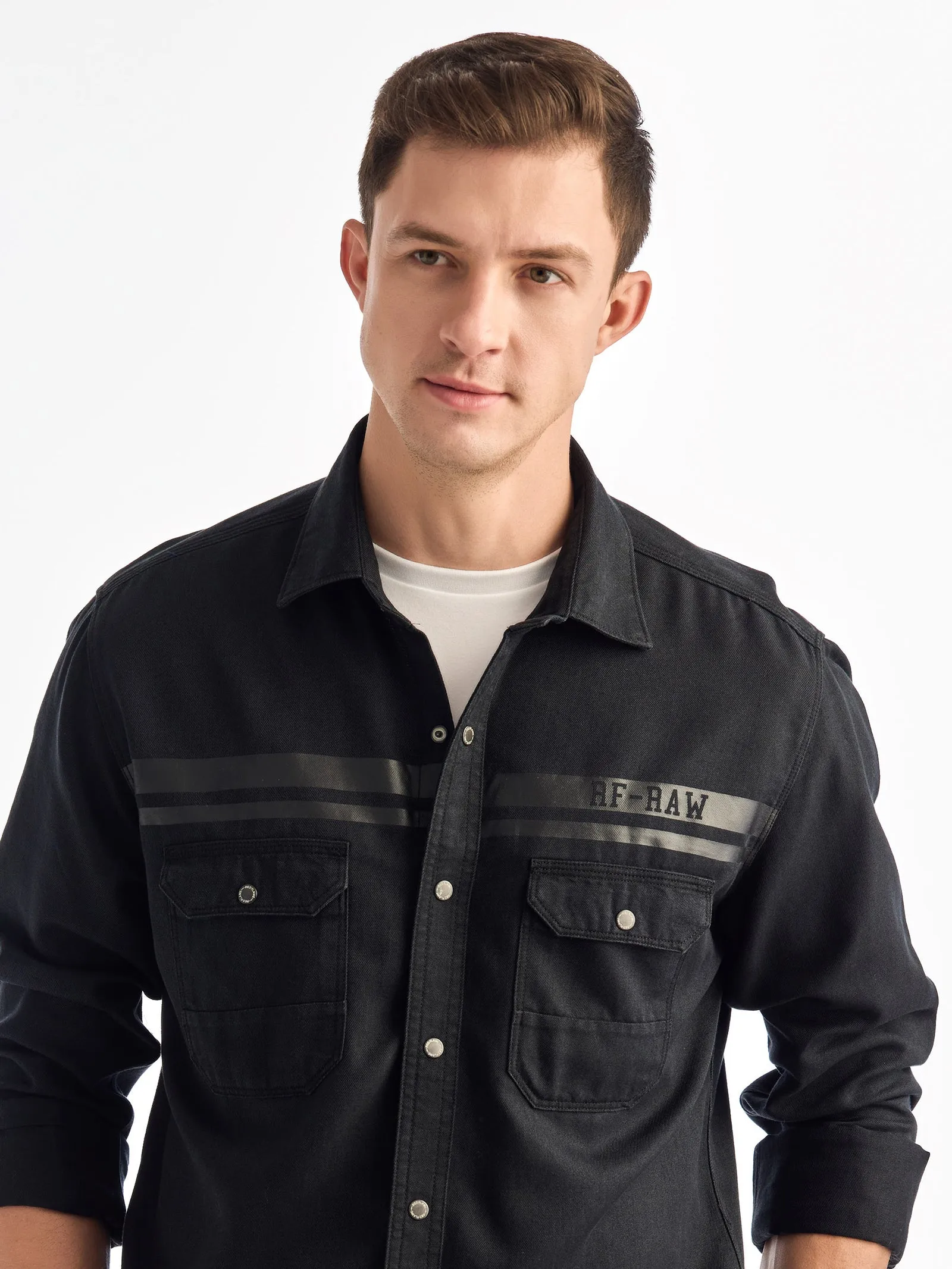 Black Solid Denim Urban Shirt