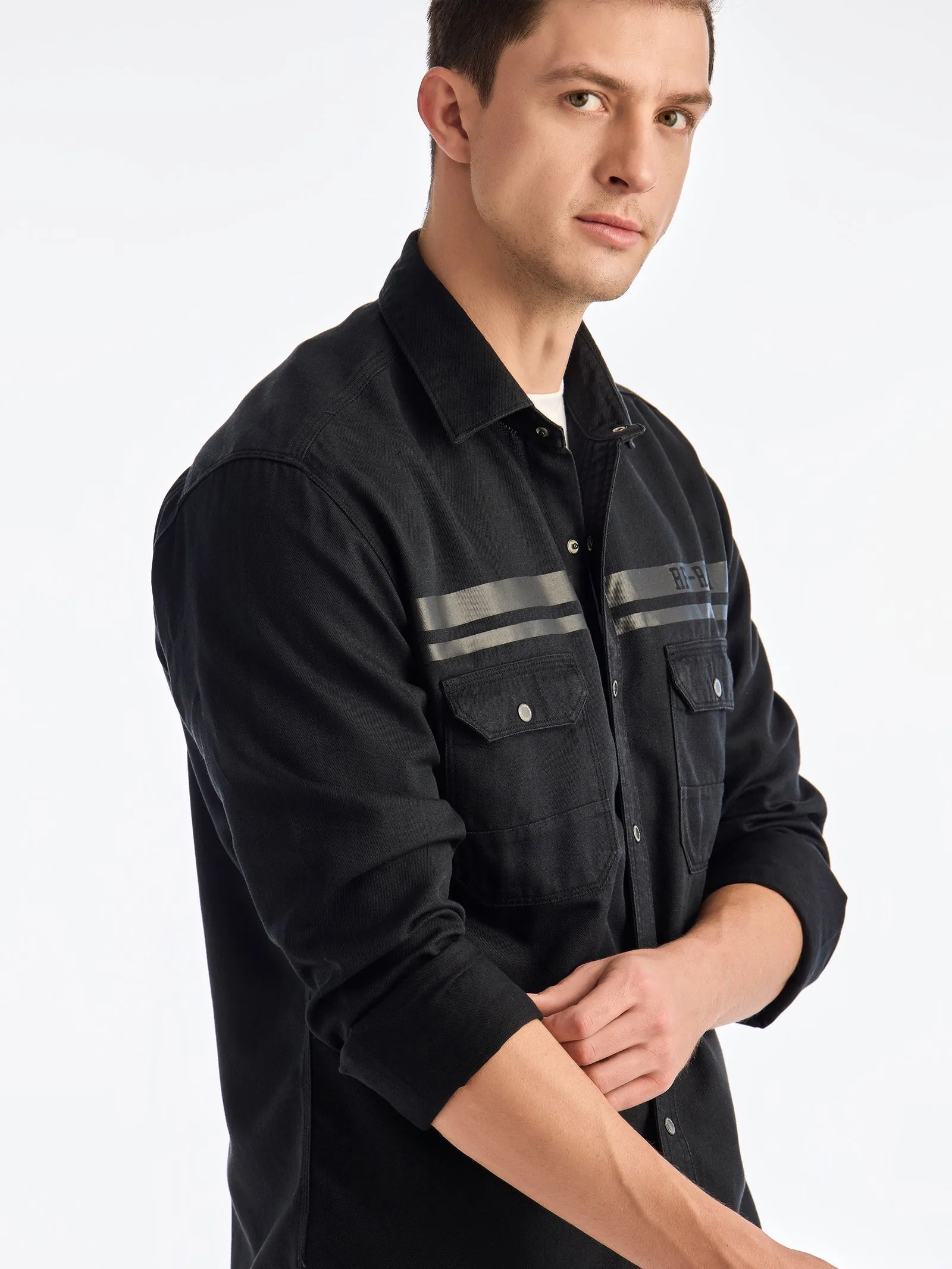 Black Solid Denim Urban Shirt