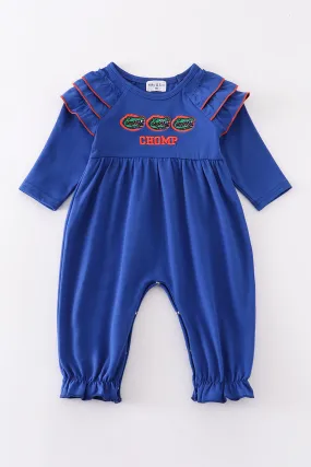 Blue chomp embroidery girl romper