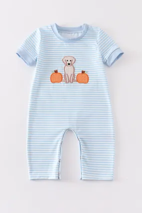 Blue dog pumpkin applique boy romper