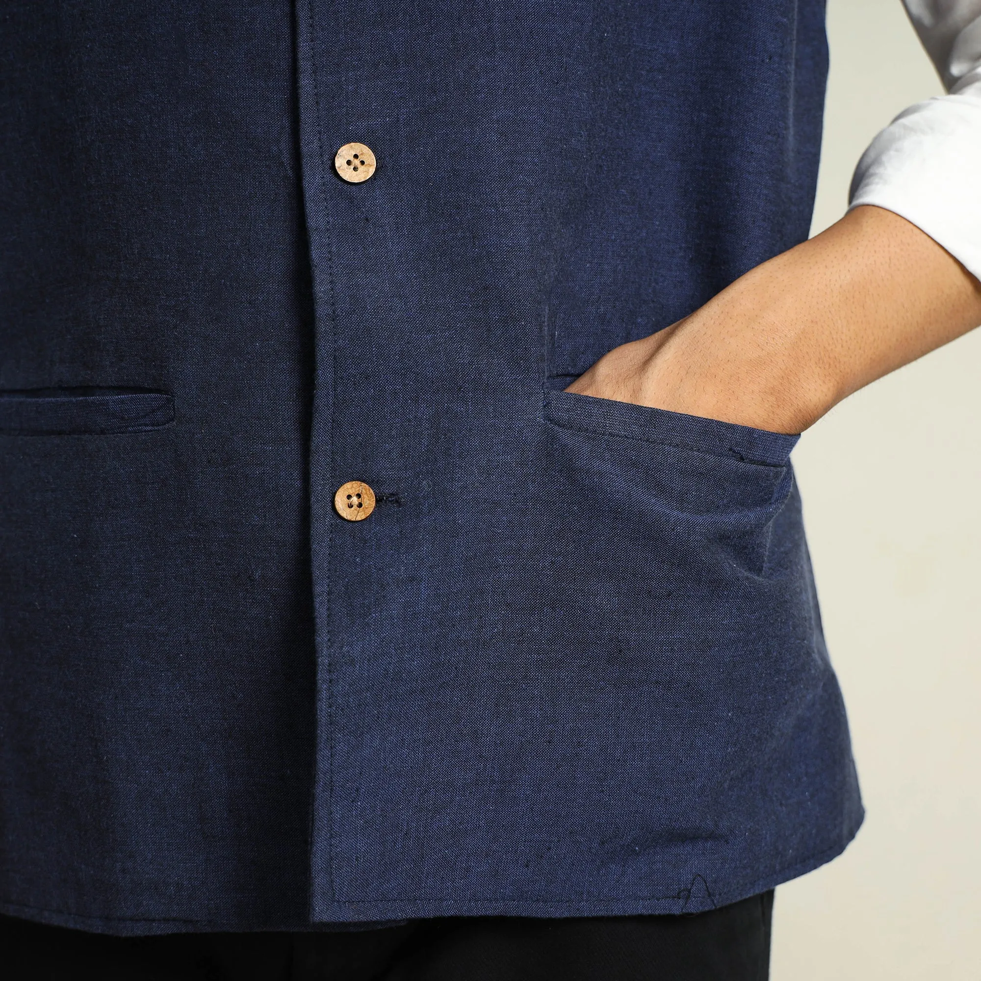 Blue - Pure Cotton Handloom Men Nehru Jacket 11