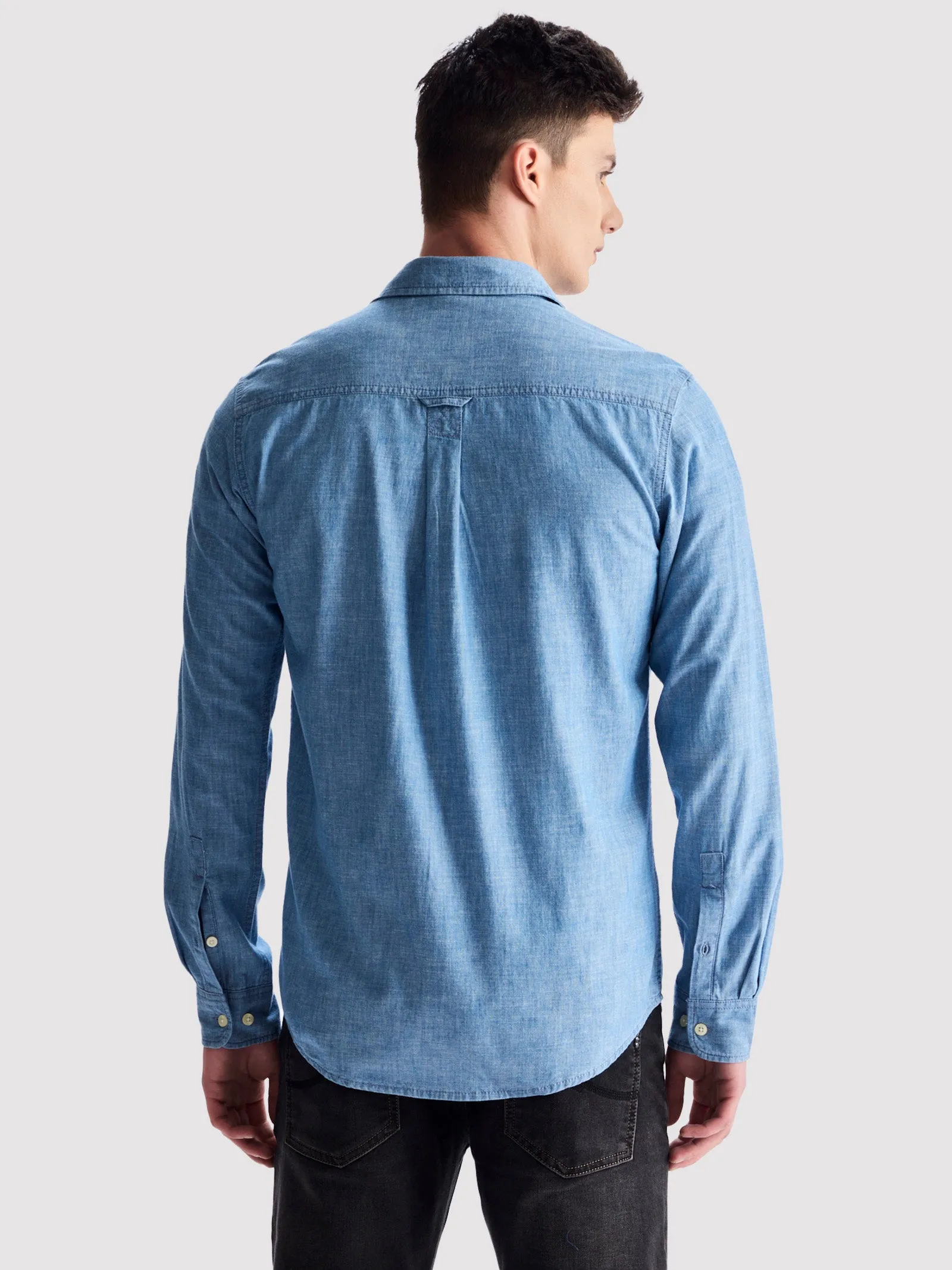 Blue Solid Denim Shirt