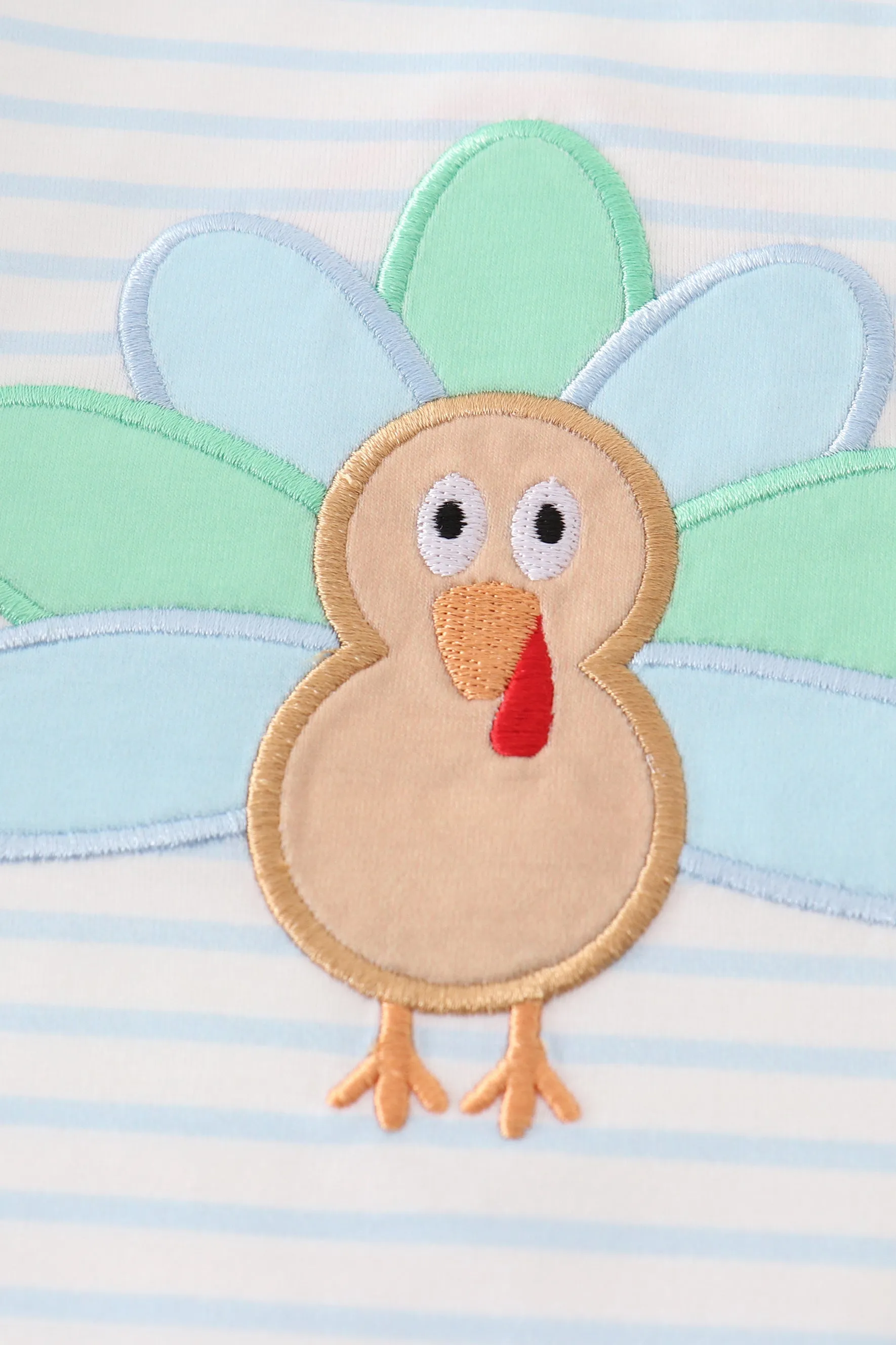 Blue stripe turkey applique boy romper