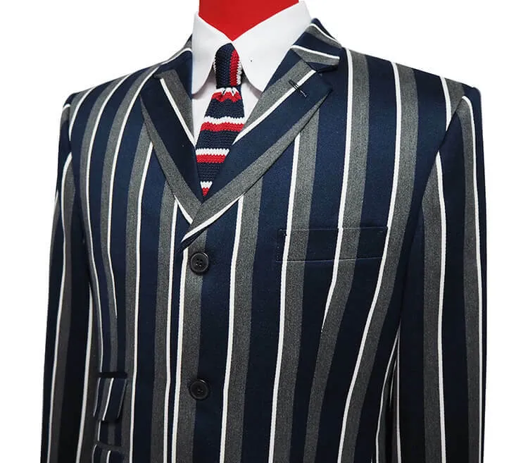 Boating jacket |Navy Blue Grey and White Striped Blazer